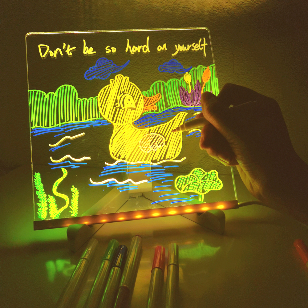 Creative 7 Colors Glowing Drawing Board Led Nightlight USB Message Board  With 7 Pen For Kids Birthday Xmas Gifts DIY Night Lamp