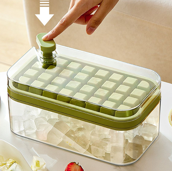 3 in 1 Ice Maker Mold Box with Built in Storage & One Button Press Ice Tray