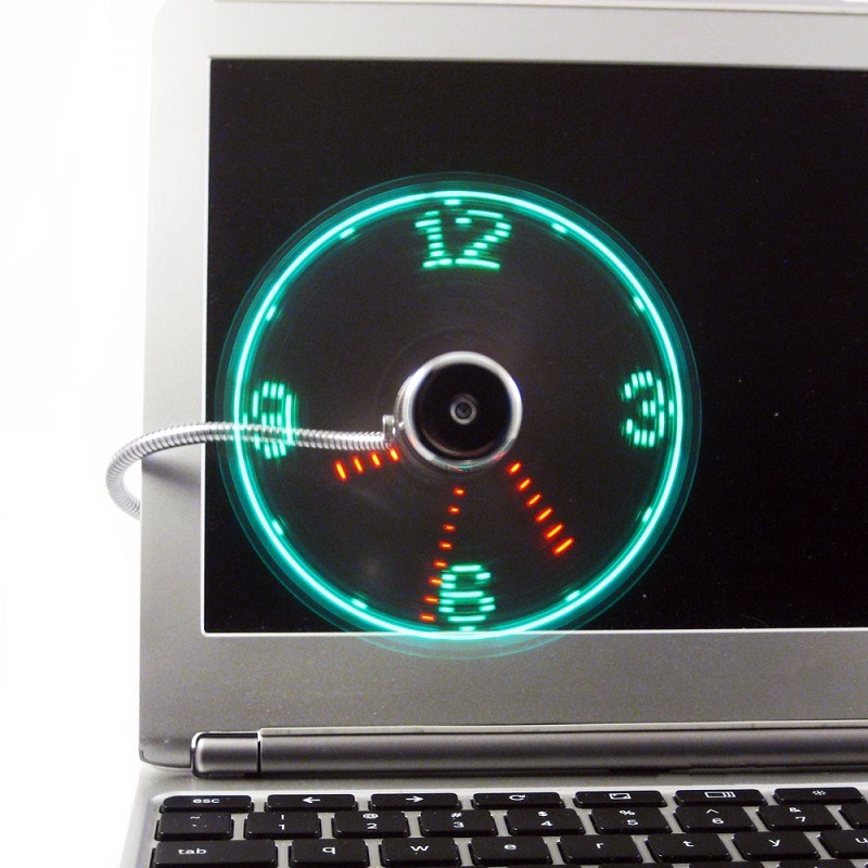 USB Fan Adjustable Mini Flexible Fan LED Light Time Clock Desktop