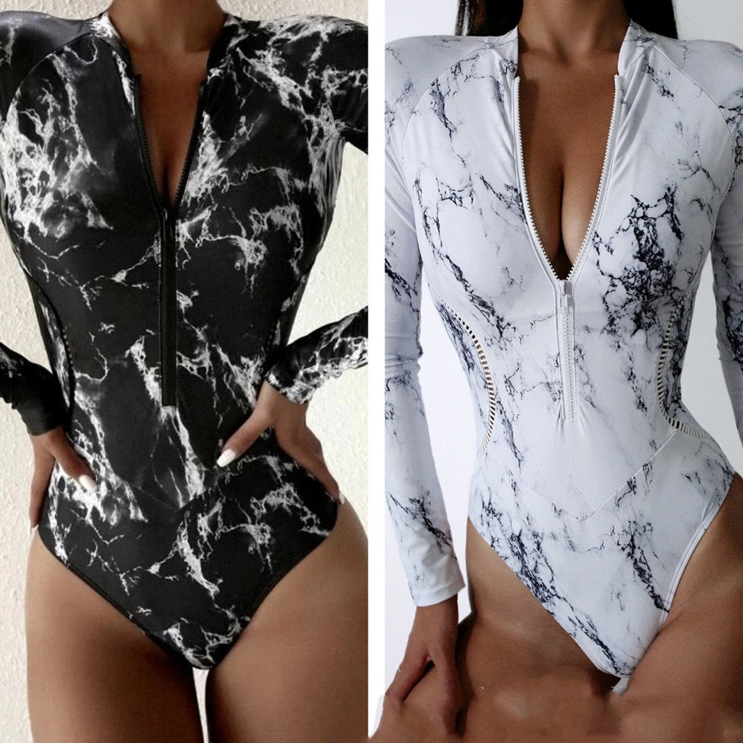 Long Sleeve Swimsuit Zipper Surfing Suit CJdropshipping