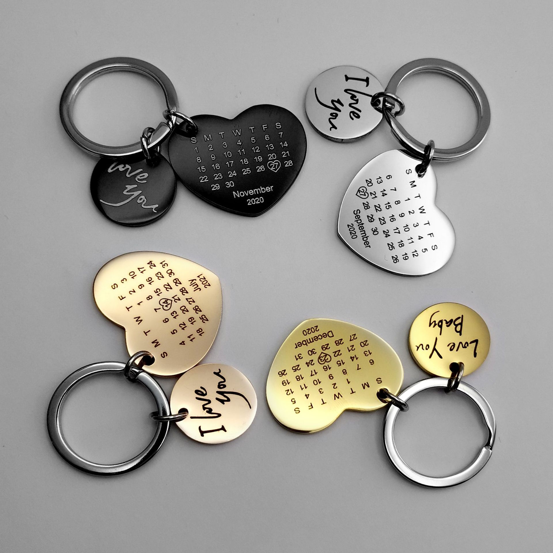 6 Pairs Engraved Silver Metal Relationship Keychains for Couples