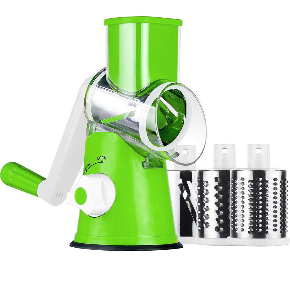 Cheese Graters, 3-in-1 Rotary Food Slicer Chopper Cheese Grater Fruit Vegetable  Shredder Cutter, Stainless Steel Rotary Cheese Grater (Green) 