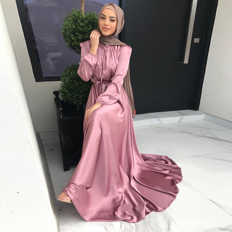 Satin modest cheap dress