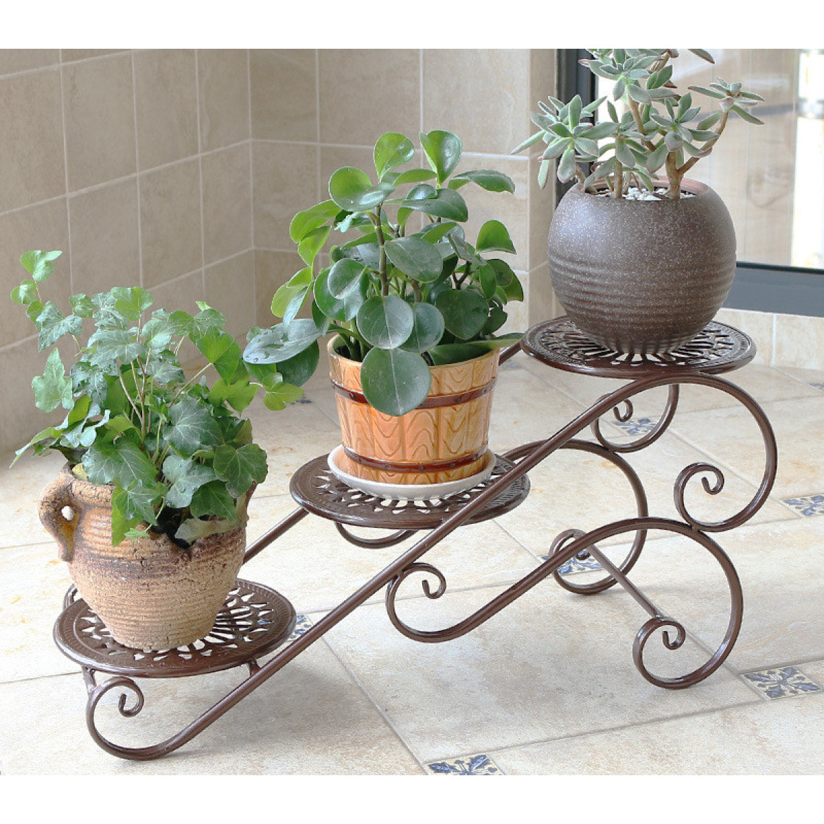 Iron Flower Shelf Balcony Living Room Flower Pot Stand Succulent Bay