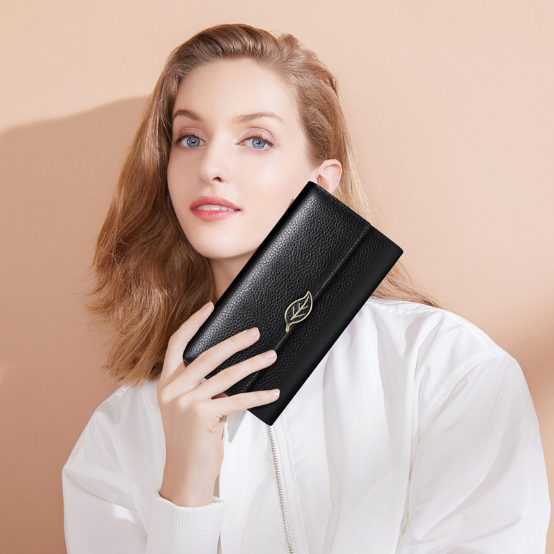 Lychee Pattern First Layer Cowhide Women's Long Wallet CJdropshipping