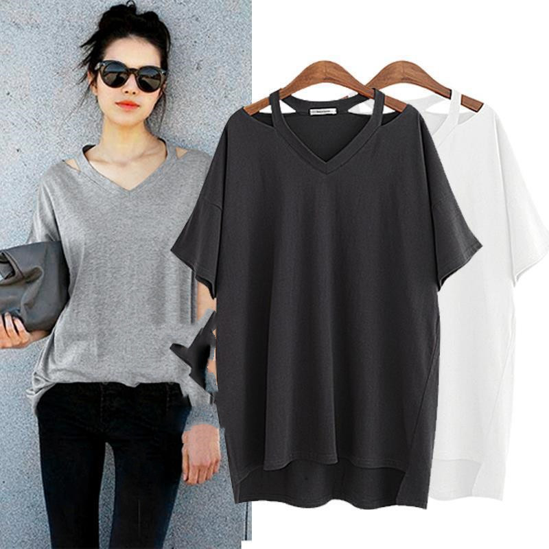 Women's Belly Cover V Neck Plus Size Fashion Loose T-shirt - CJdropshipping