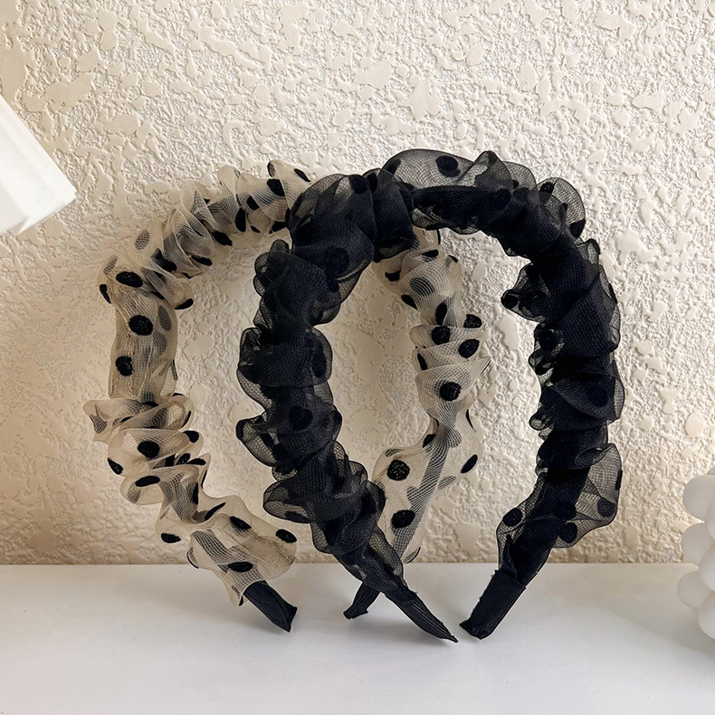 Wave Dot Mesh Pleated Hair Compression Headband CJdropshipping