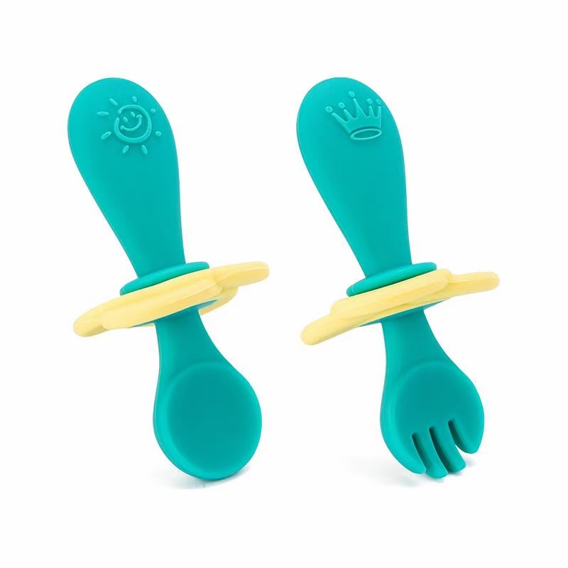 Silicone Baby Spoon & Fork Set: Self-Feeding Utensils for Toddlers - MAMTASTIC