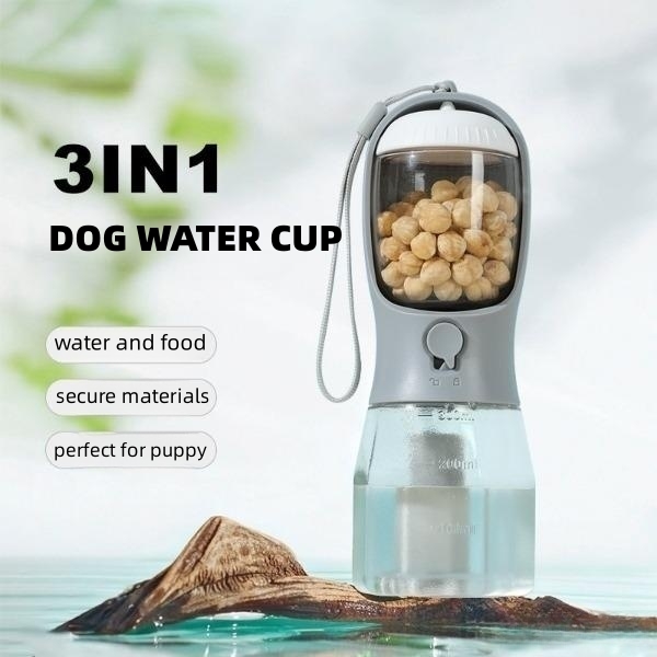 3 in 1 Portable Dog Water Bottle Multi-functional Pet Water Dispenser with  Food Container and Waste Bag