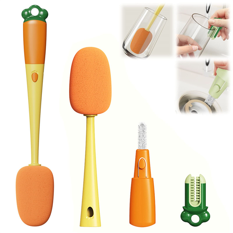 Kitchen 3 In 1 Multifunctional Cleaning Cup Washer Brush Long Handle Carrot  Water Bottle Cleaning Brush - CJdropshipping
