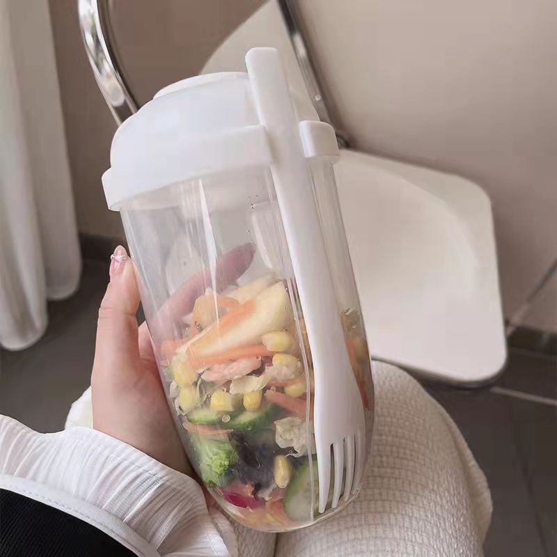 1L Portable Salad Cup with Fork Breakfast Salad Bowl School Lunch Box Food Container  Salad Shaker Yogurt Oatmeal Cereal Milk Cup
