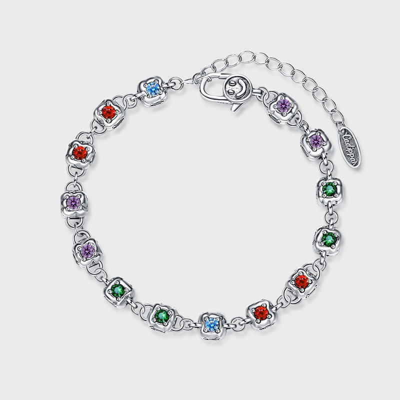 Rainbow Zirconium Dice Bracelet Women S925 Sterling Silver Vintage