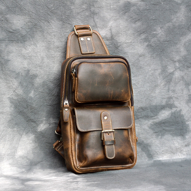 Multifunctional Men's Bag Crazy Horse Skin Personality Croissant