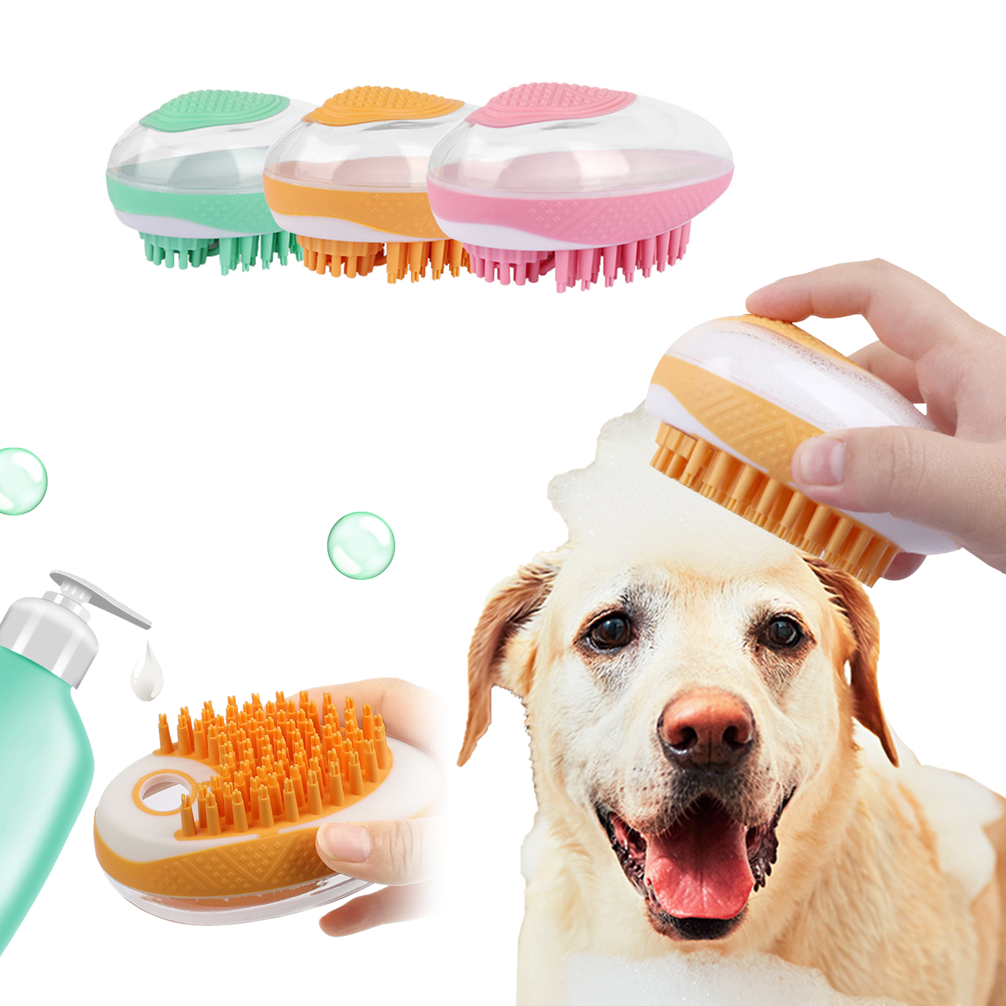 3PCS Dog Bath Brush, Dog Shampoo brush, Dog Scrubber for Bath, Pet-Dog  Bath Massage Brush Scrubber