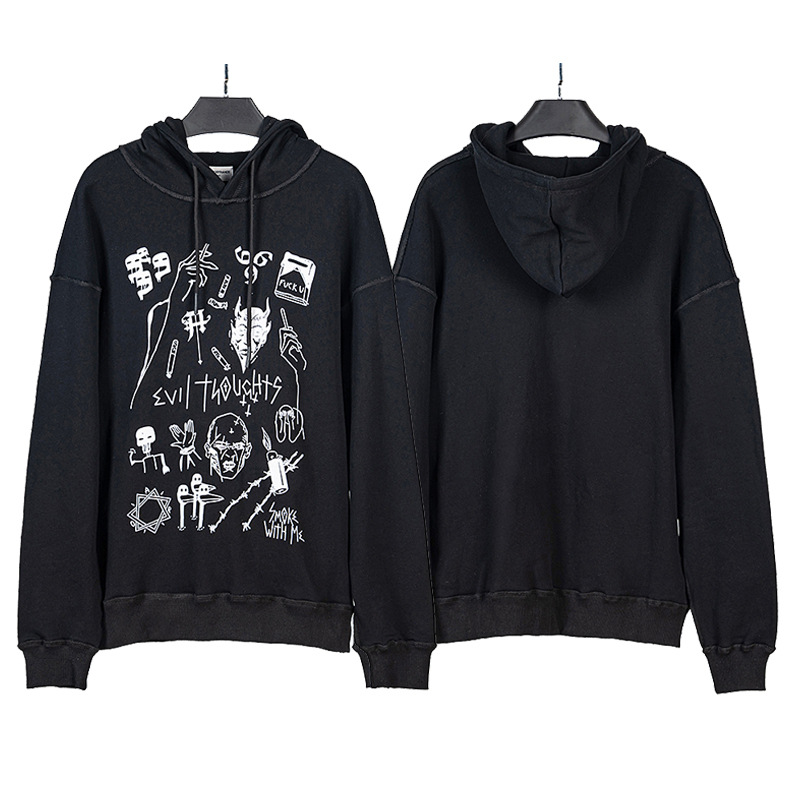 HS Hoodie Retro Distressed Letters Graffiti Printing Loose main image 0