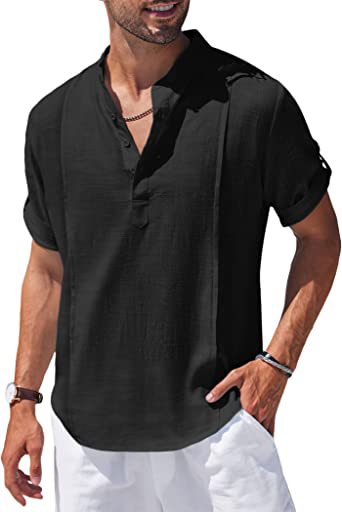 Best Deal for NIUQI Mens Summer T Shirts Cotton Linen Henley Shirt Short