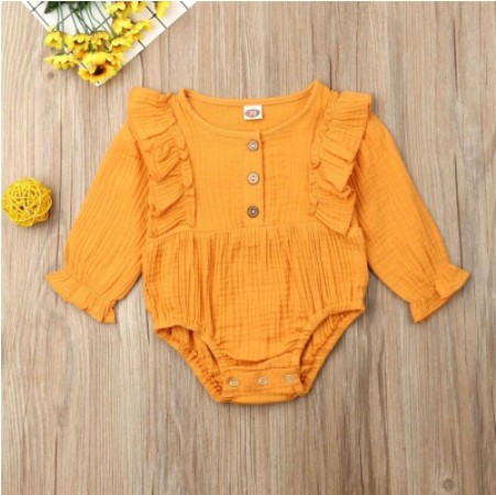 Long Sleeve Cotton Baby Romper with Ruffles -  Adorable and Comfortable - MAMTASTIC