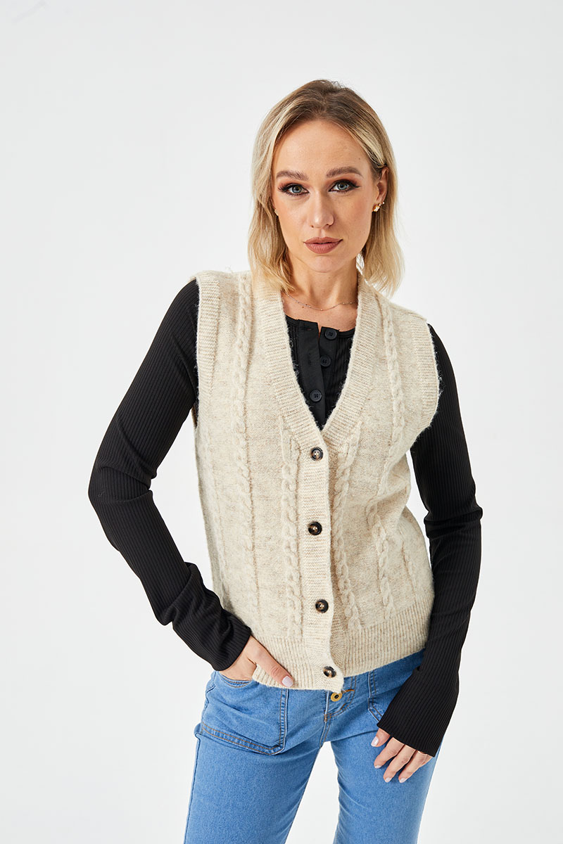 Women's Loose Casual Button Up Sweater Vest   CJdropshipping