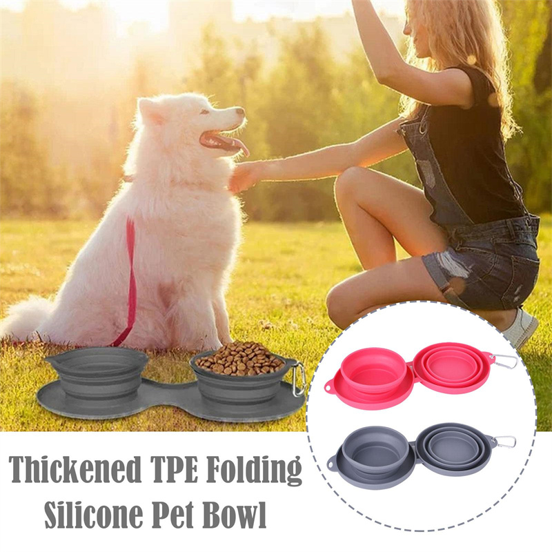 Double Stainless Steel Pet Dog Food Water Bowls Twin Dish Non Slip Silicone  Mat