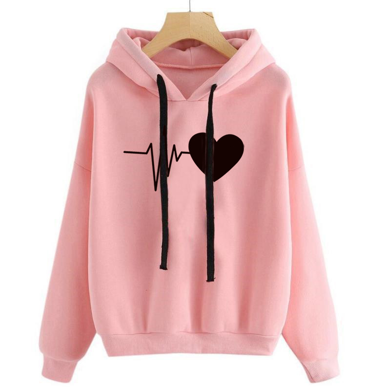 Heart Print Streetwear Hoodies Women Sweatshirt Spring Autumn Long Sleeve  Hoodie