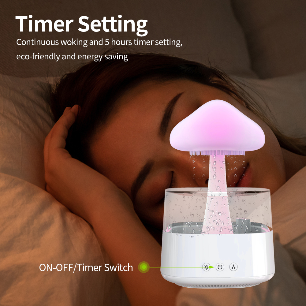 1pc Colorful Rain Cloud Humidifier Mushroom Lamp Raindrop Sound Bedroom USB  Aromatherapy Machine For Home Use