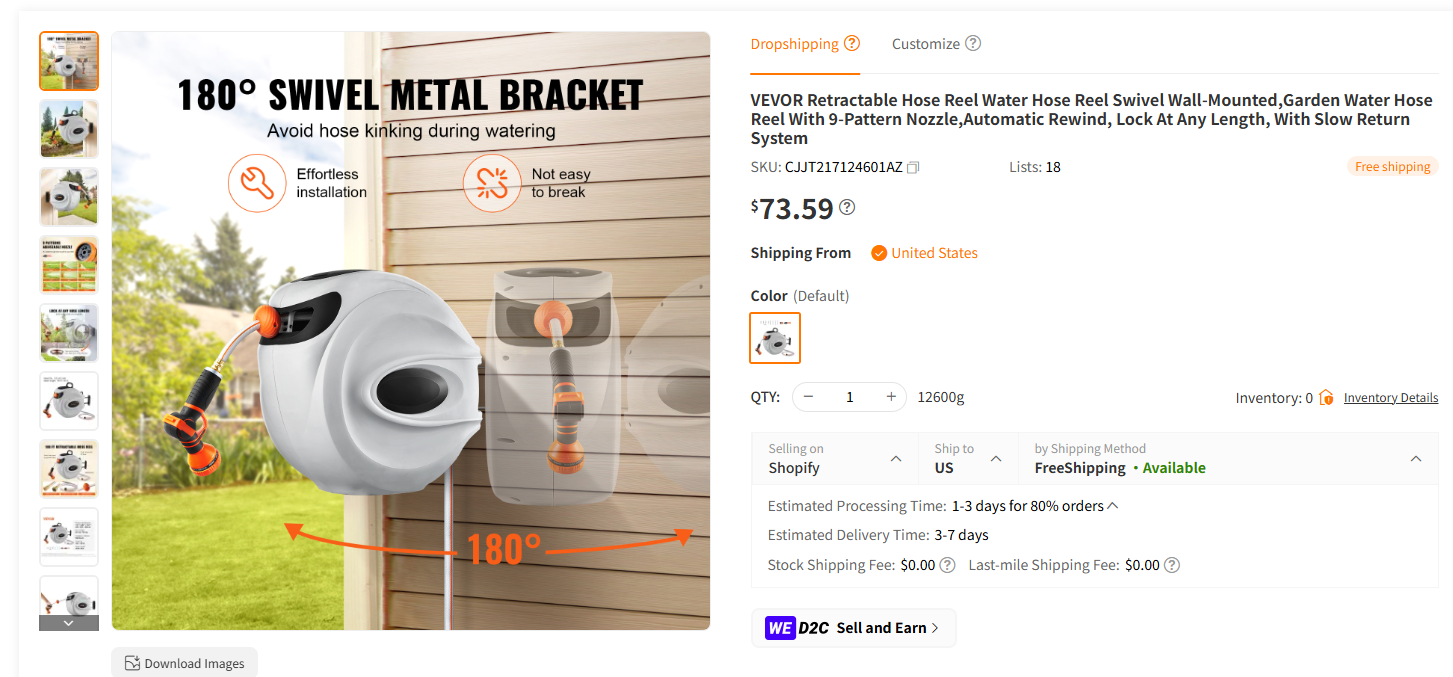 Wall-Mounted Retractable Garden Hose Reel