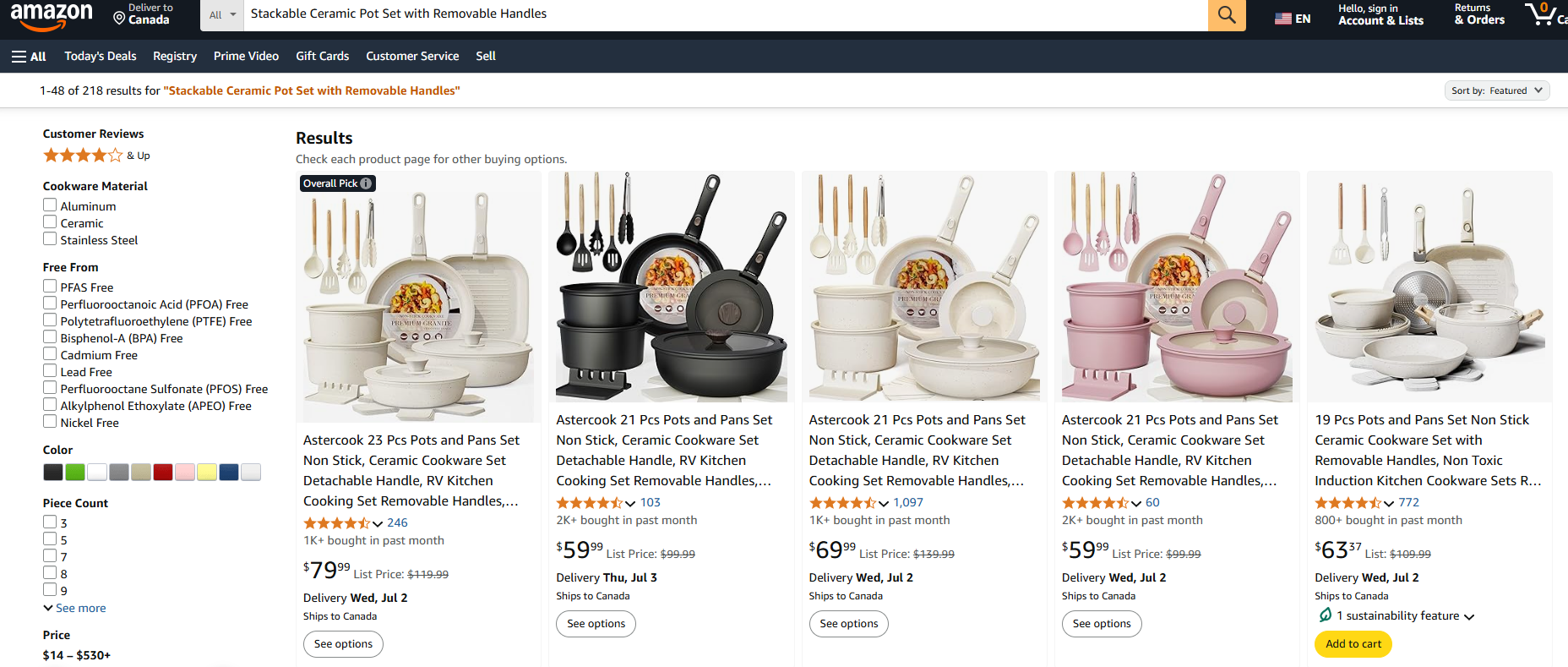 Stackable Ceramic Pot Set with Removable Handles