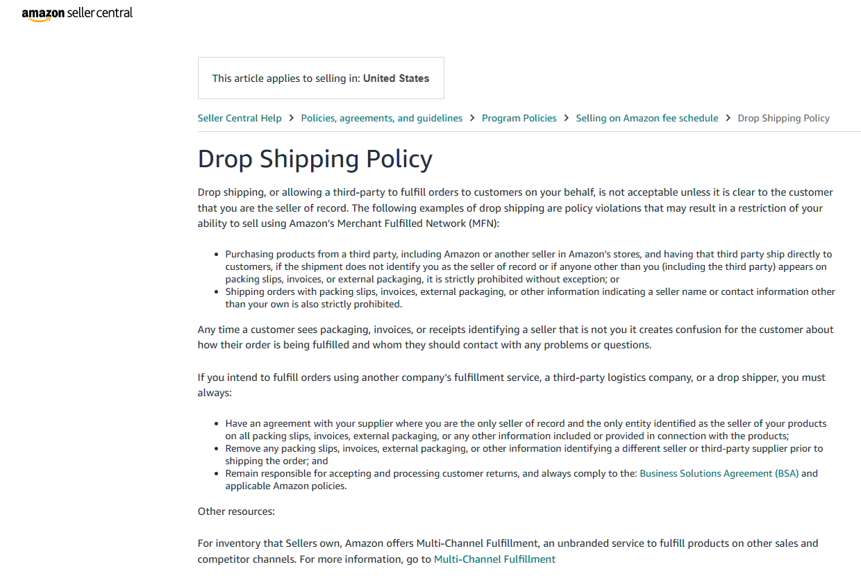 Amazon Dropshipping Policies