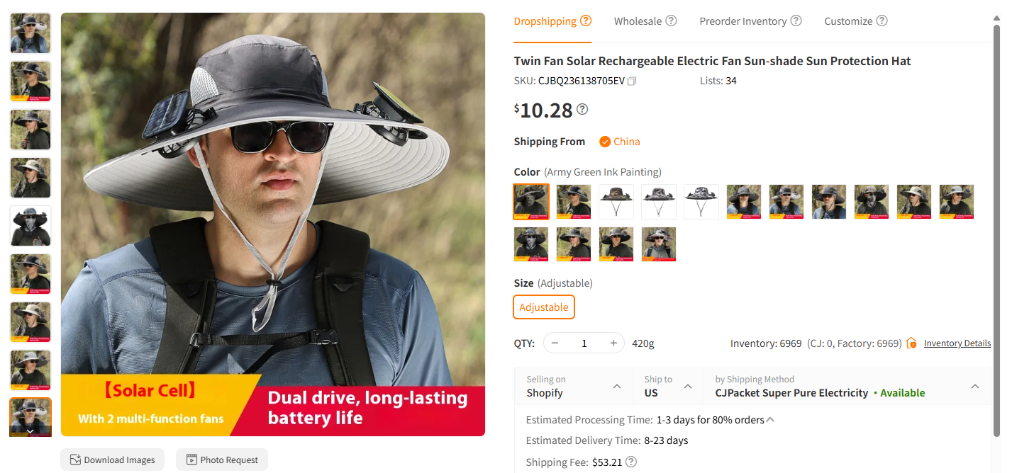 Outdoor Hat with Solar Fan