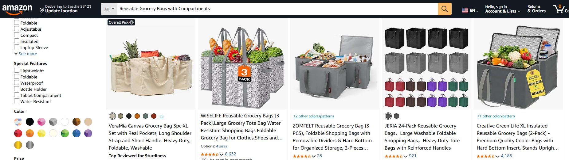 Reusable Grocery Bags with Compartments