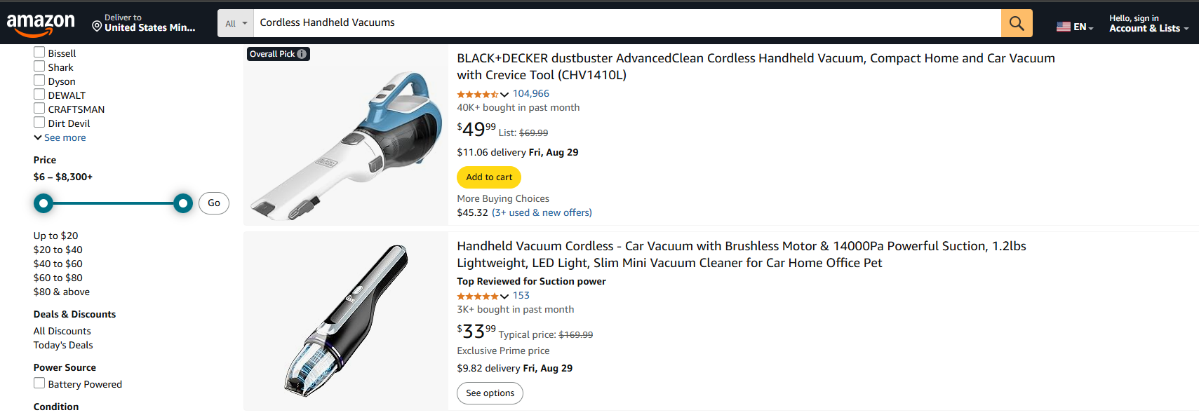 Cordless Handheld Vacuums