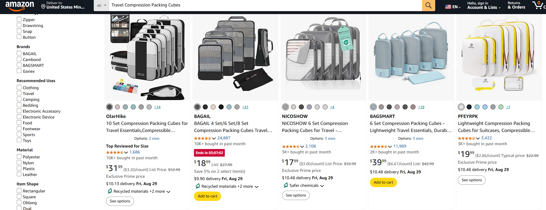 Travel Compression Packing Cubes