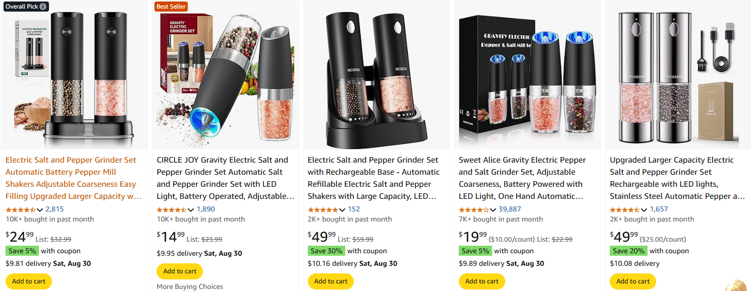 Automatic Electric Salt & Pepper Grinders