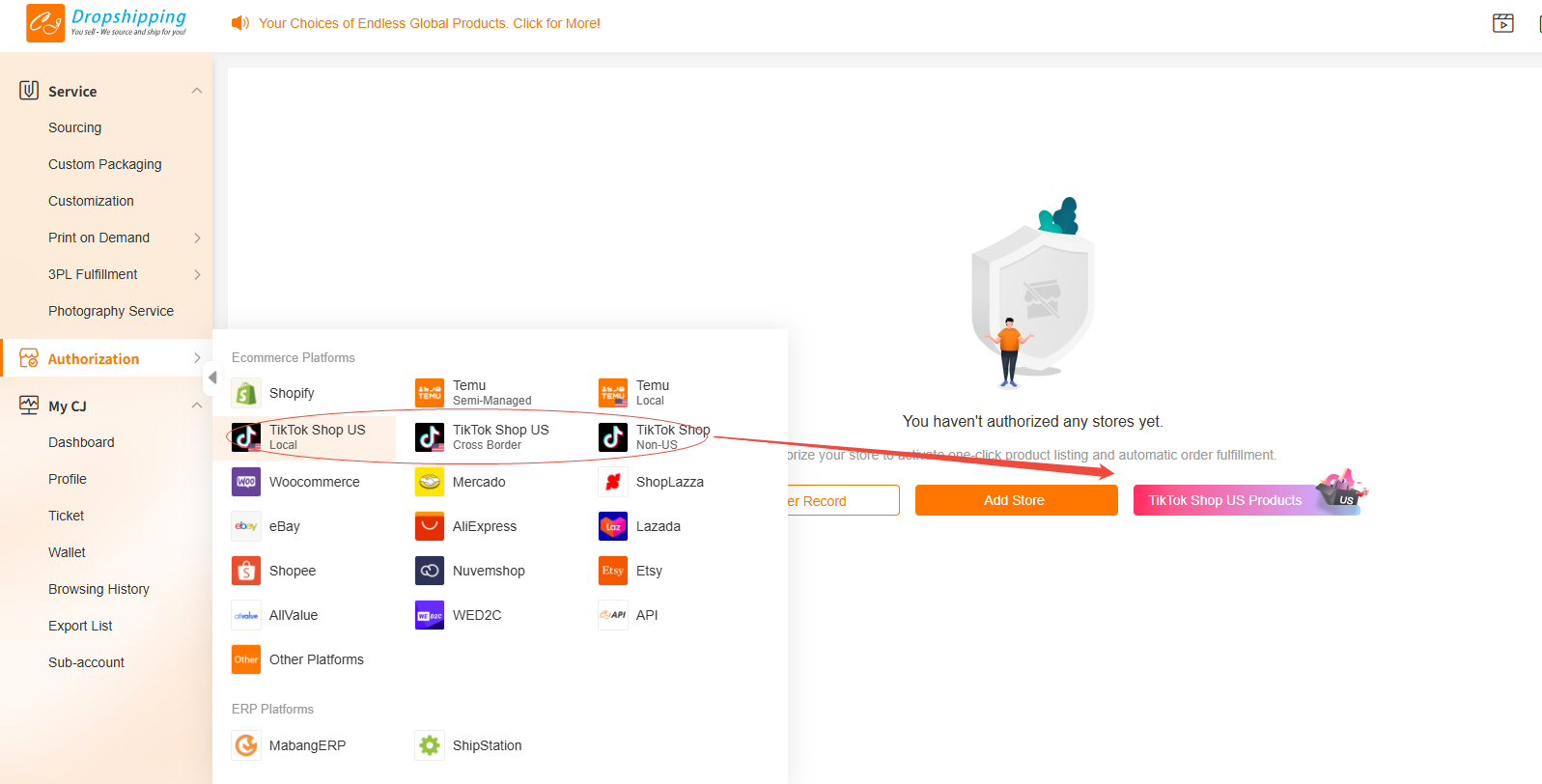Content your tiktok shop with cjdropshipping
