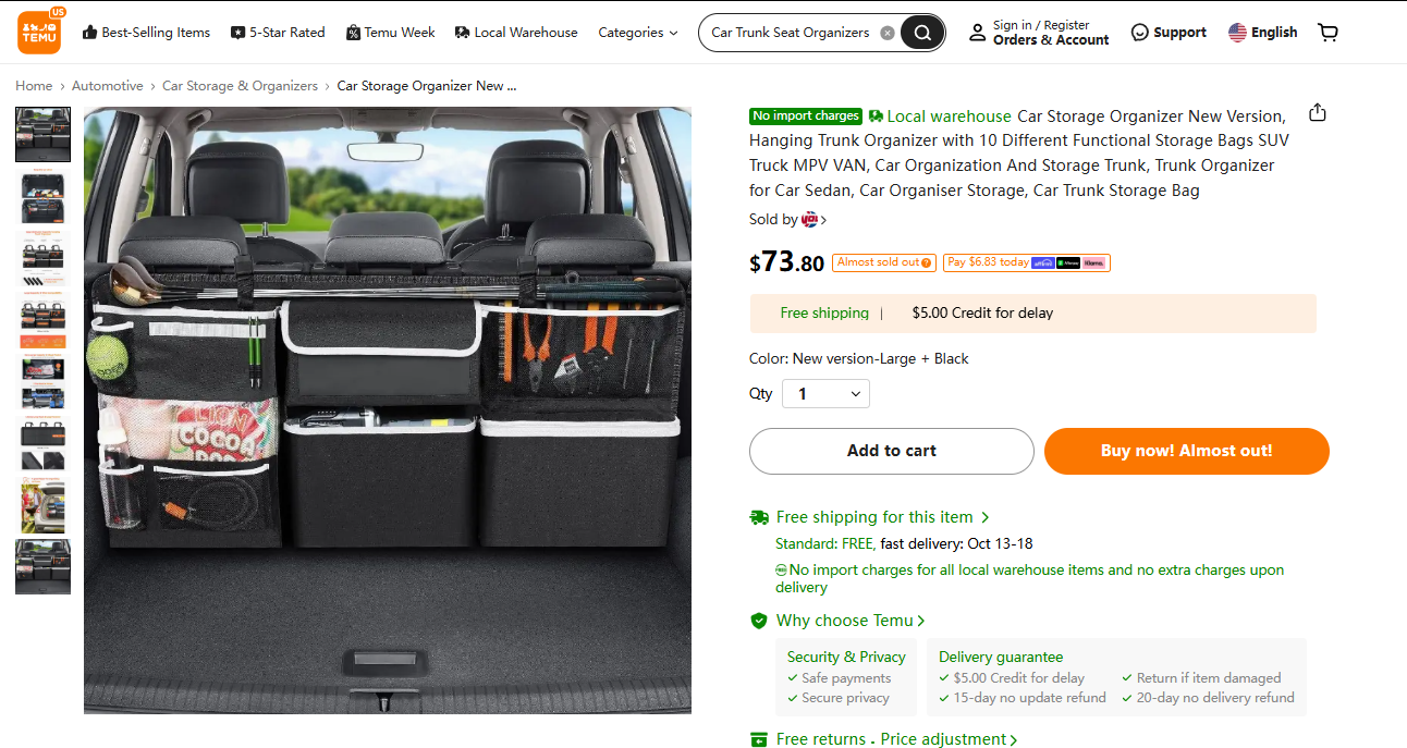 Car Trunk Seat Organizers