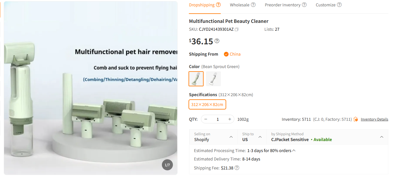 Portable Pet Hair Vacuum Groomer 