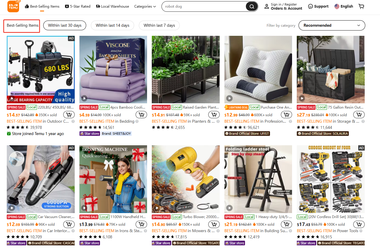 Research products on Temu