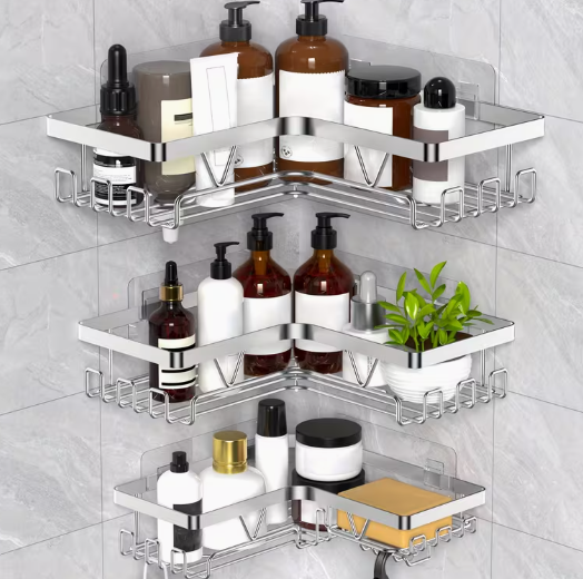 Shower shelf or bathroom organizer with drill-free installation