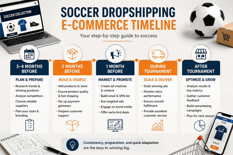 Timeline for preparing World Cup dropshipping products before, during, and after the tournament
