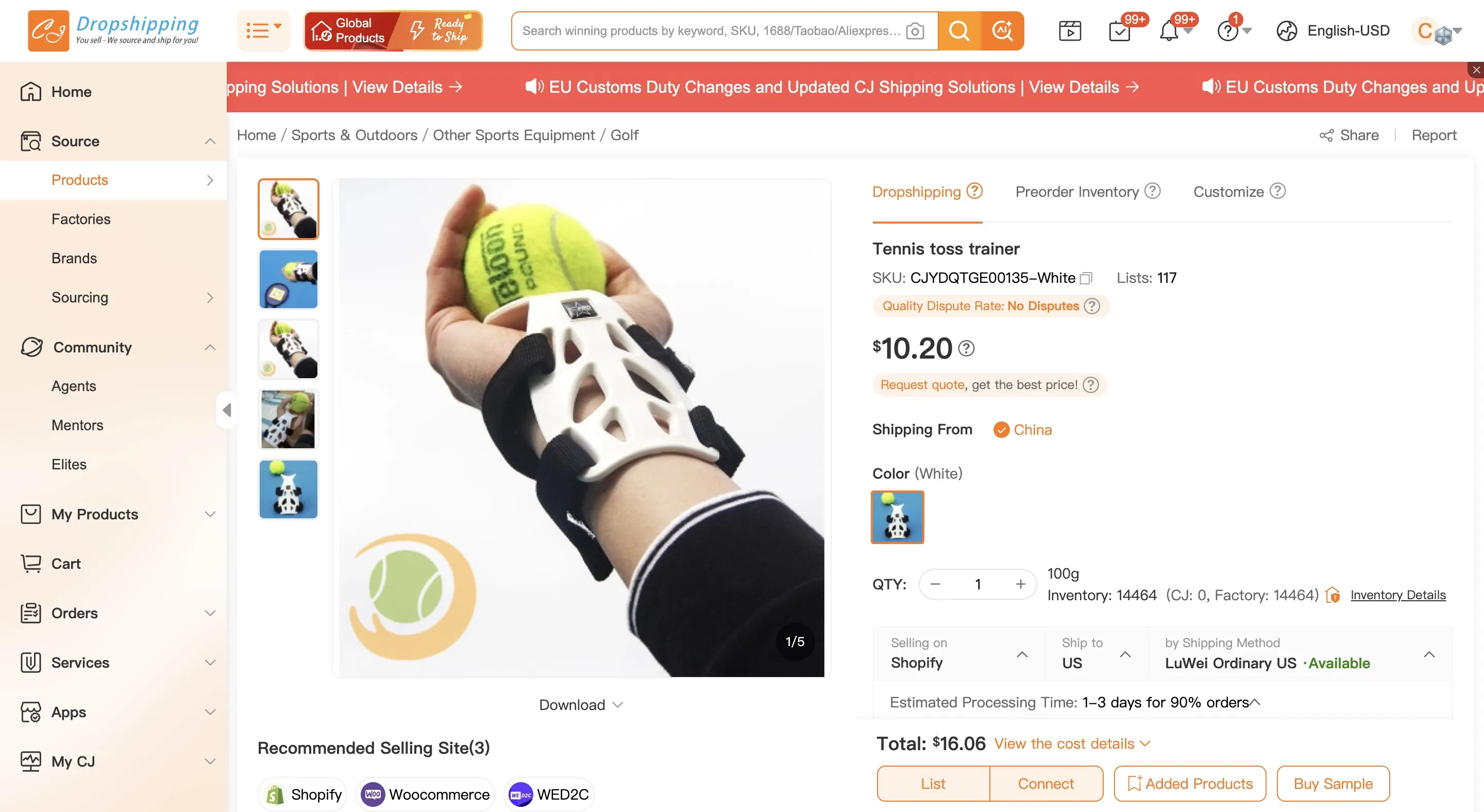 Product detail page — bottom action bar: “List” opens the eBay listing editor.
