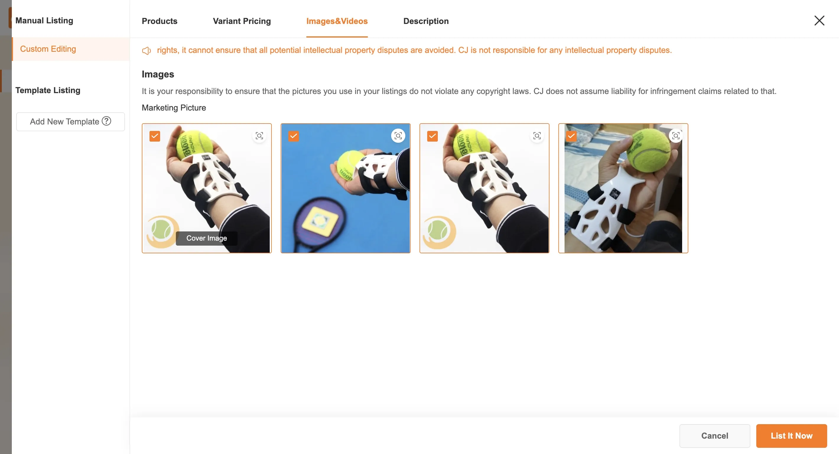 Images & Videos tab — selected pictures and the cover image.