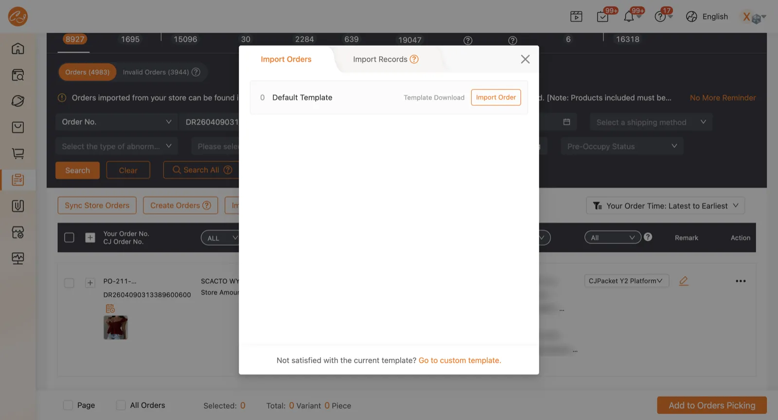 Import orders dialog
