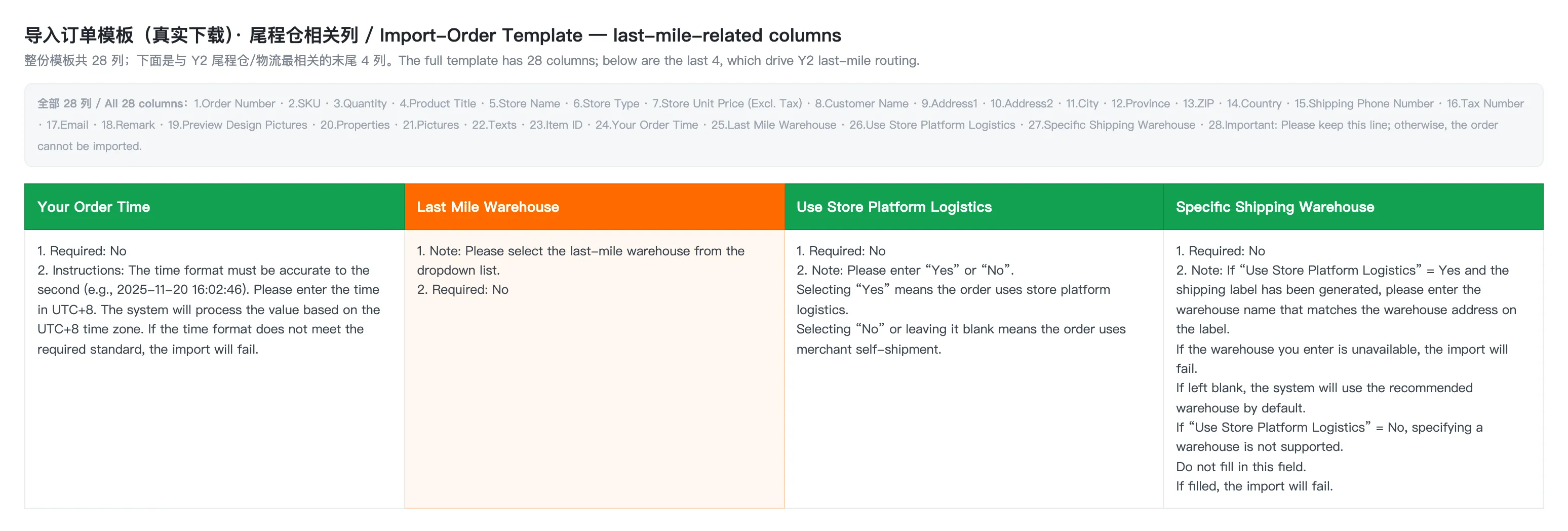 Import template last-mile columns