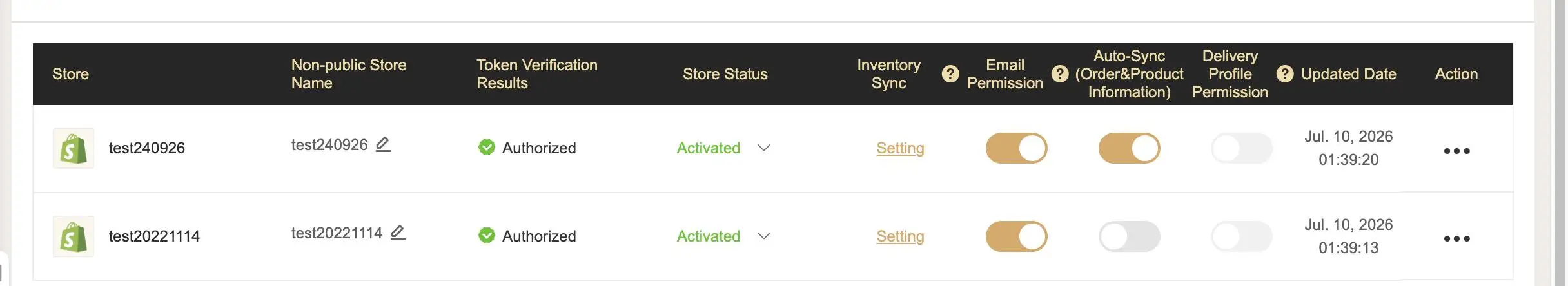 Auto-Sync toggle on the Store List