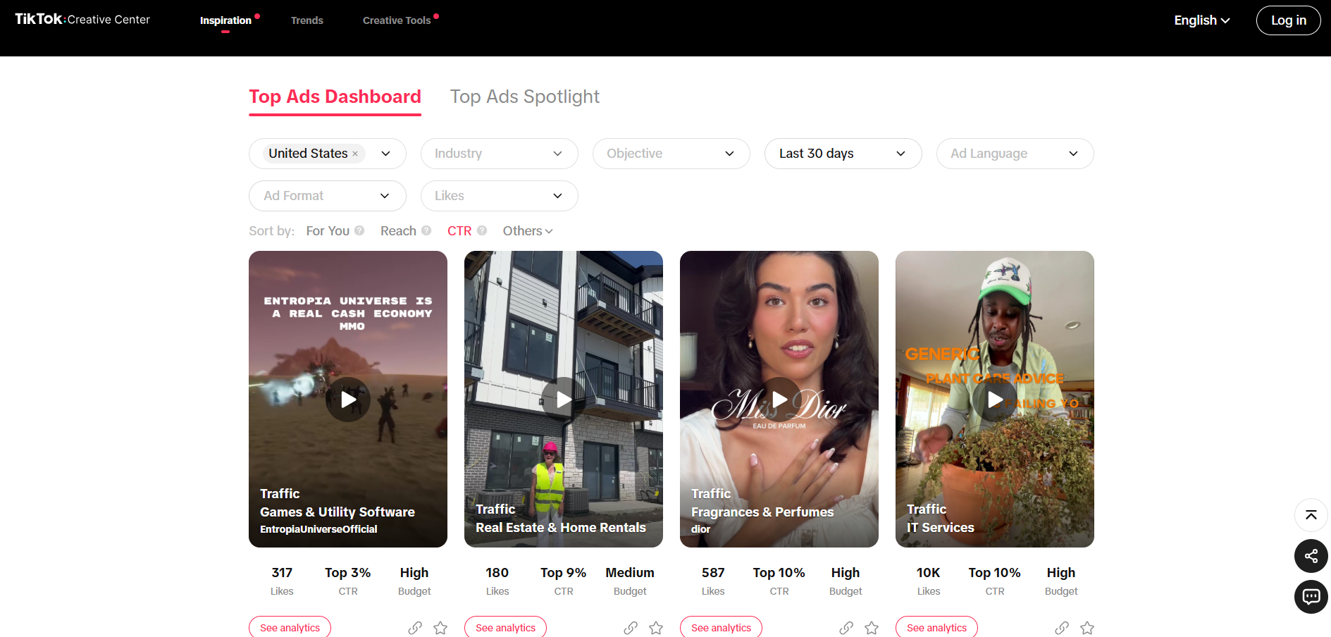 TikTok Creative Center used to research product ads