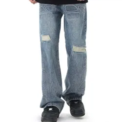 Men's Hip Hop Loose Wash Distressed Straight-leg Trousers