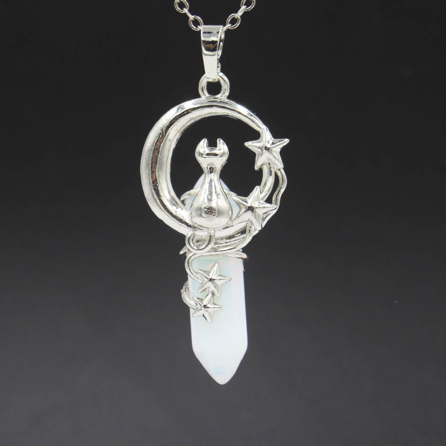 Hexagon Prism Crystal Star Moon Cat Pendant Simple Style Fashion