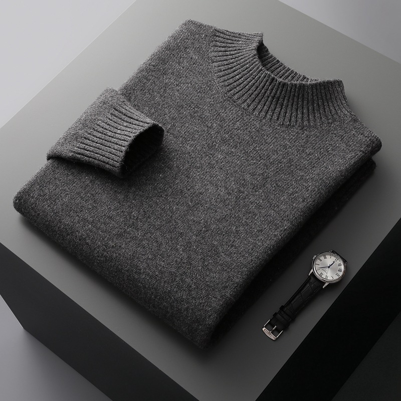 Mock Neck Sweater Men's Knitted Shirt Pure Wool - CJdropshipping