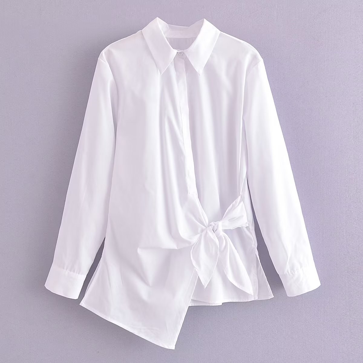 Women's Double Breasted Bow Tie Poplin Shirt Slim Top - CJdropshipping