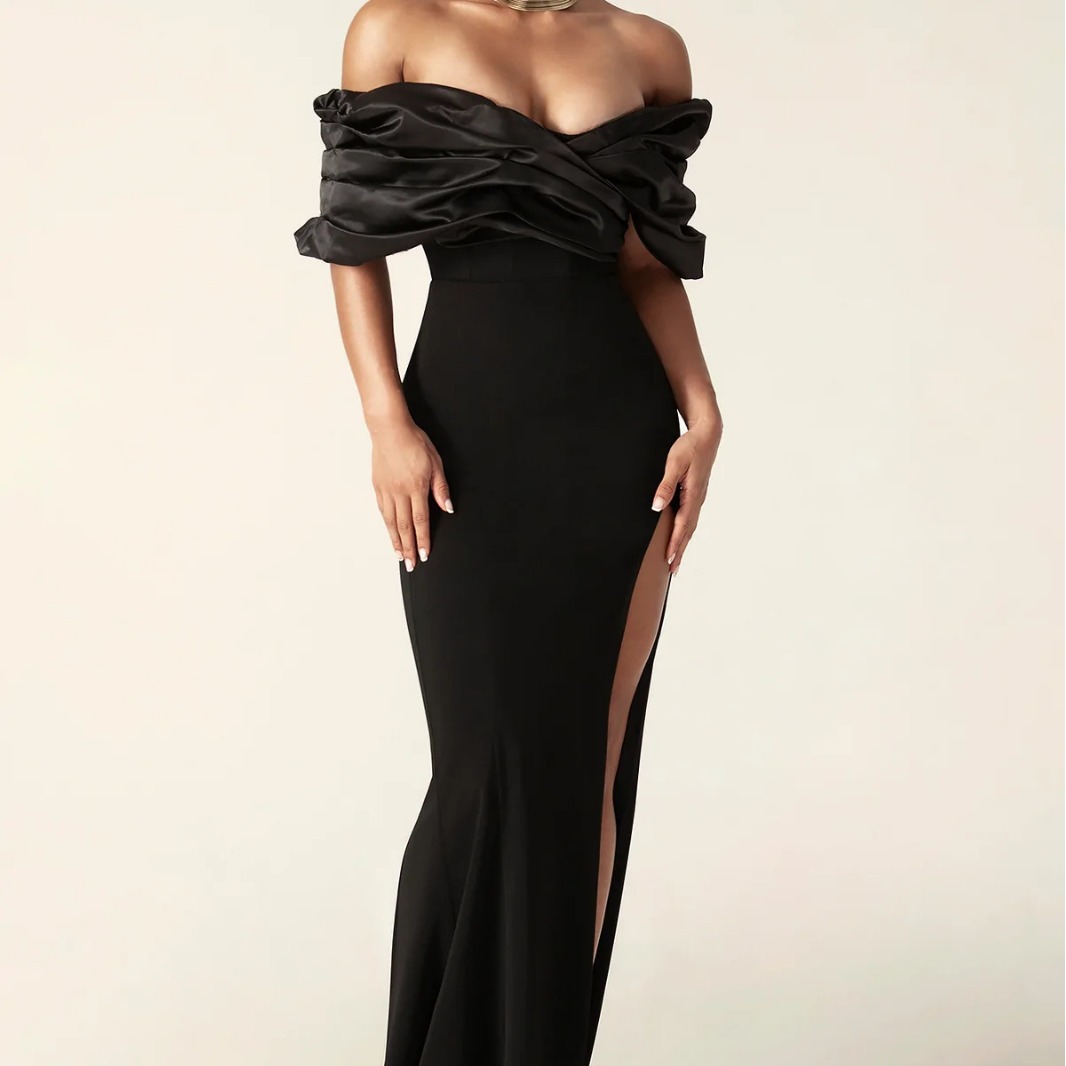 Women's Off-shoulder Split Ruffle Hip Dress - CJdropshipping